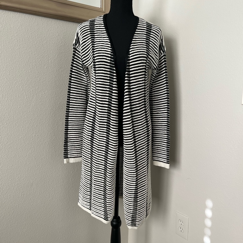 Neiman Marcus Open Front Ribbed Knit Sweeper Cardigan